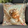 1pc Angel Girl Pillowcase 45cm X 45cm - Soft Smooth Polyester Short Plush Fabric, Single-Sided Printed Pearl and Floral Pattern, Zipper Closure, Machi
