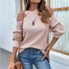 Elegant Off Shoulder Cross Neck Knitted Pullover Sweater Women Autumn and Winter Fashion Loose Casual Tops Solid Color Long Sleeve Office Clothing