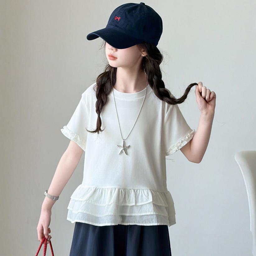 Girls' Lace Half-Sleeve Top & Nine-Point Bloomer Summer Set - Korean Style