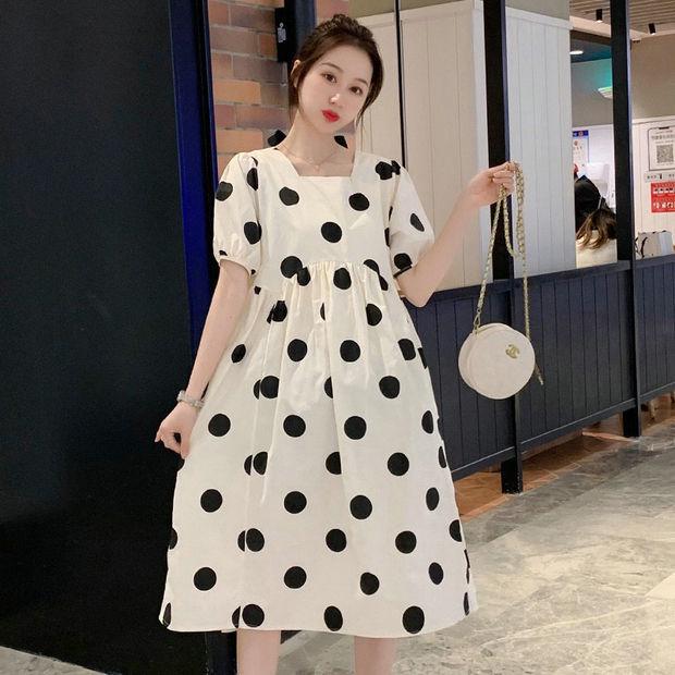 Fashionable Polka Dot Maternity Summer Dresses - High-End, Fresh, Loose, Medium-Length Skirts for Going Out