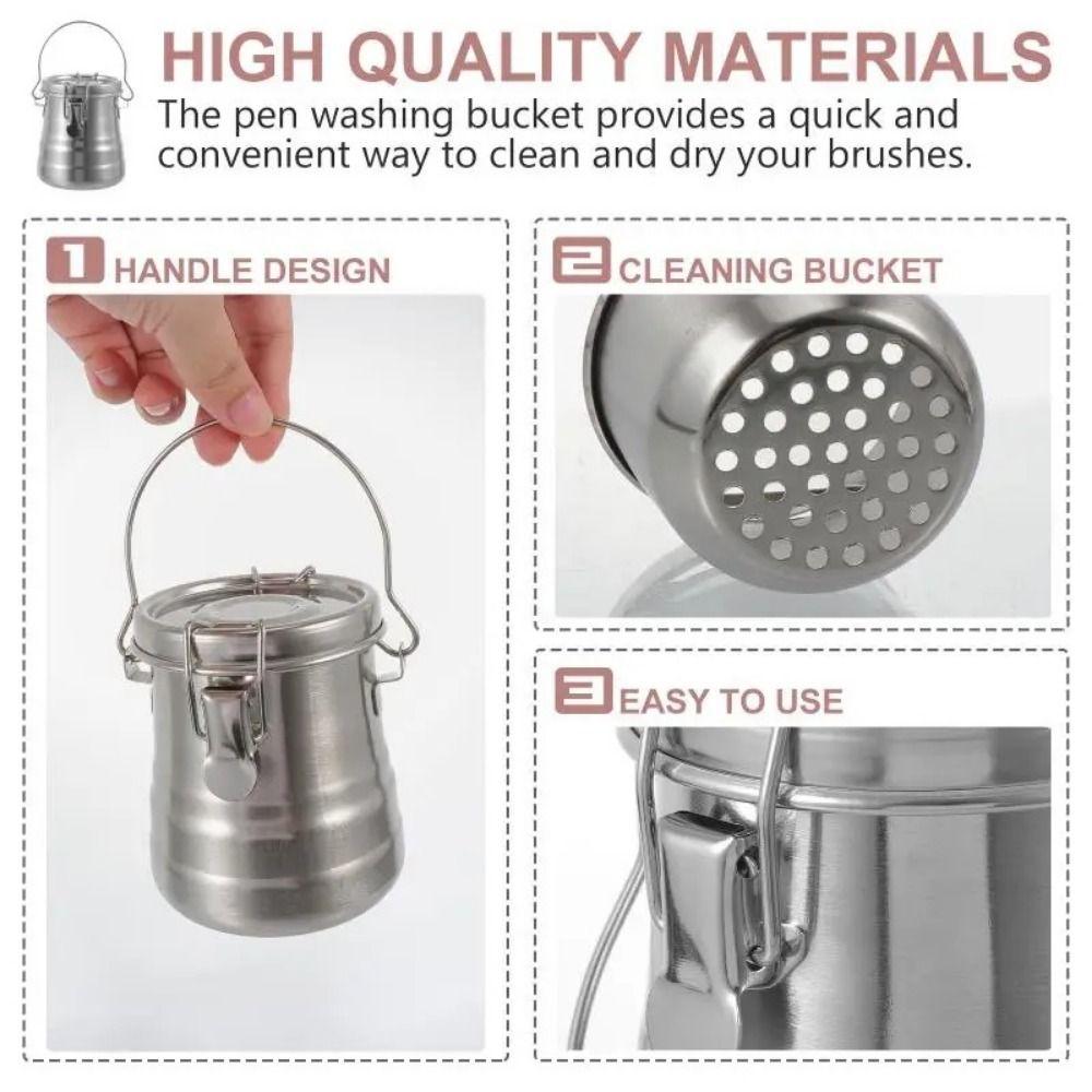 Stainless Steel Airtight Brush Washer Brush Holder Brush Cleaning Container Watercolor