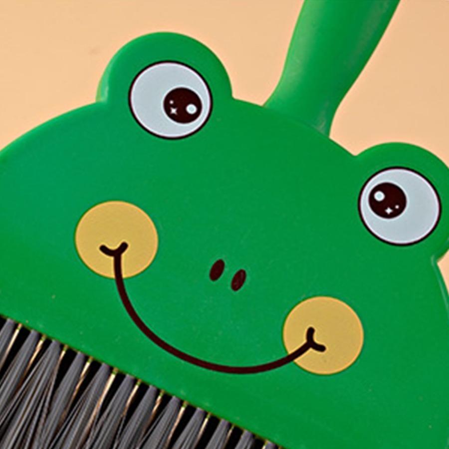 Mini Broom and Dustpan Set (Brown Bear/Green Frog), Cute Cartoon Handheld Cleaning Tool for Desktop, Car Interior & Home