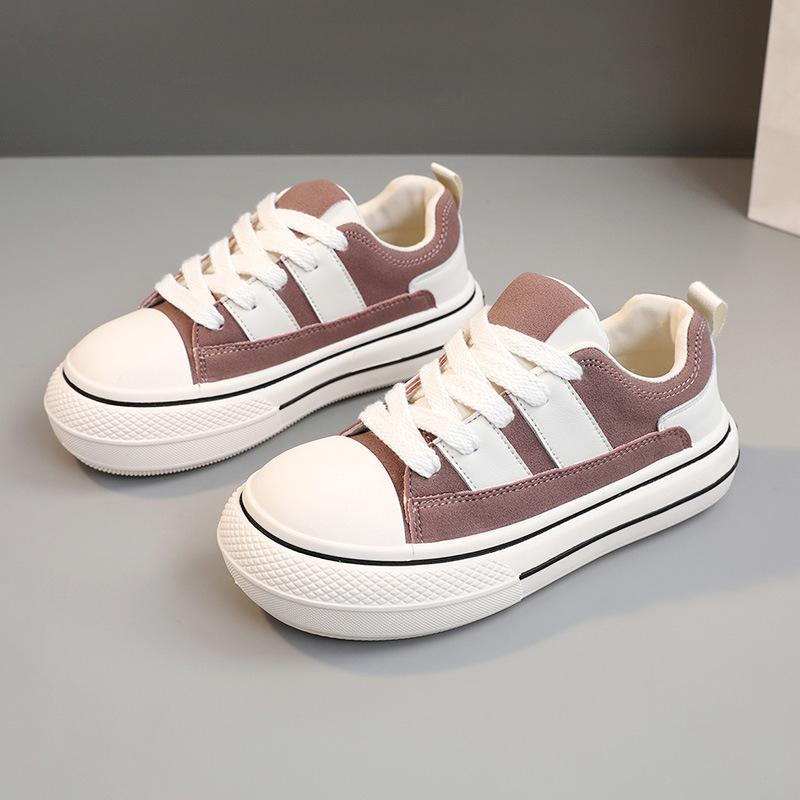 

[Customized] BR1102 new 2025 spring and summer color matching leather surface simple casual women s shoes heightening board shoes round head 35