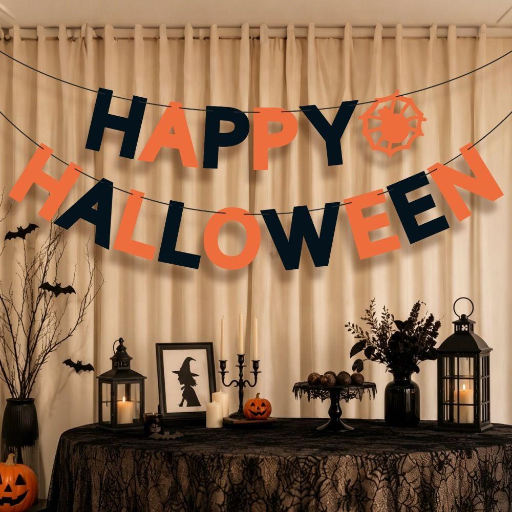 Reusable Halloween Paper Pull Flag Party Decor Pull Flag Ghost House Atmosphere Decoration