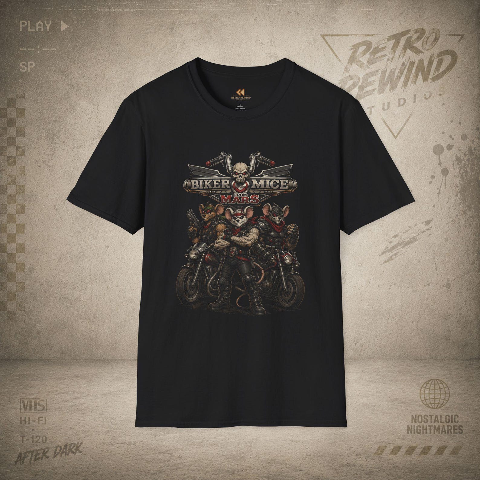 Classic Biker Mice From Mars T-Shirt | Retro 90s Cartoon Motorcycle Graphic | RetroRewind After Dark 2XL