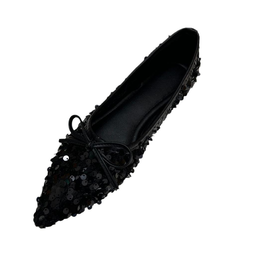 Grape Girl Paris Banquet~ Sparkling Sequins Delicate Small Pointed Dating Bow Single Shoes Women