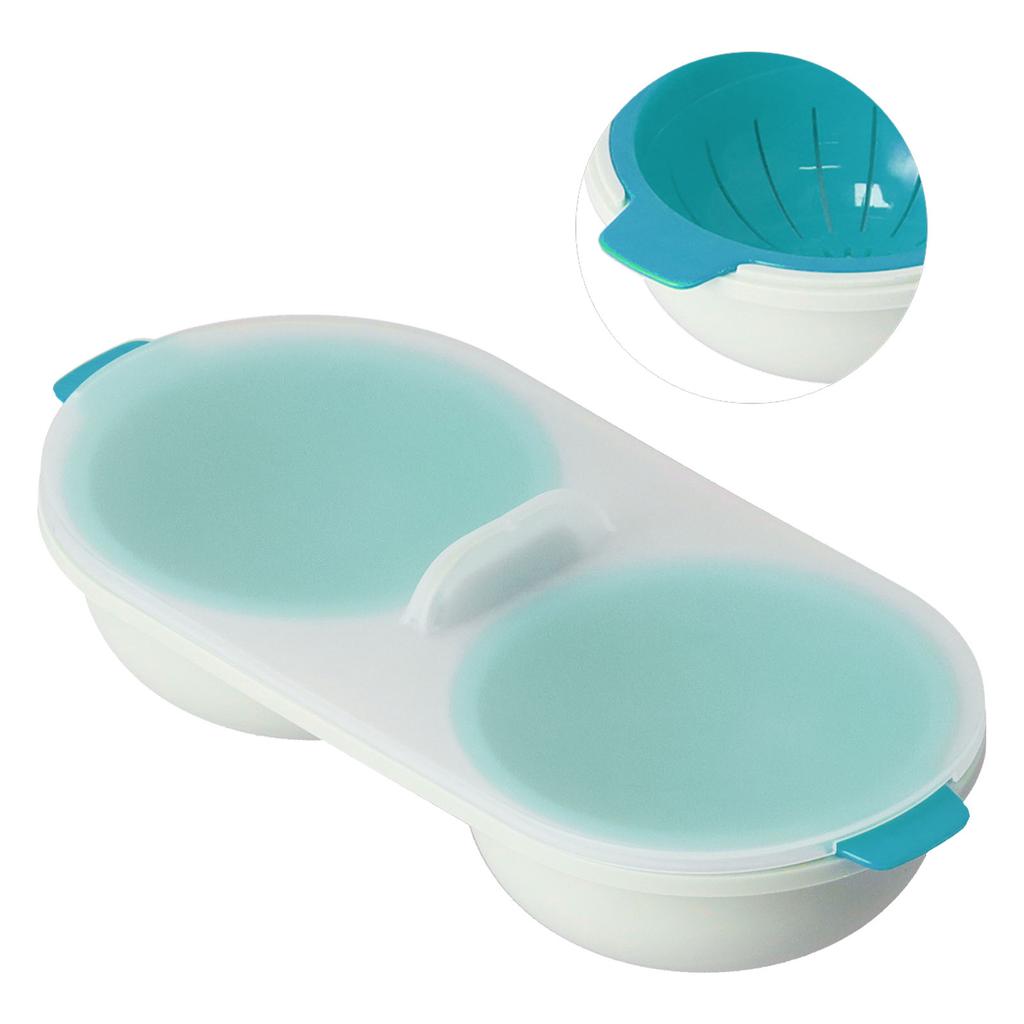 Microwave Egg Cooker Food Grade PP Removable Drain Basket Egg Cooker for Microwave Boiled EggsBlue