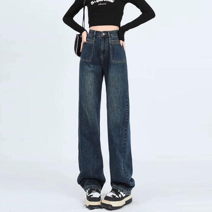 Women s 2026 Retro High-Waist Wide-Leg Jeans – Spring/Autumn, Floor-Length, Petite Fit S