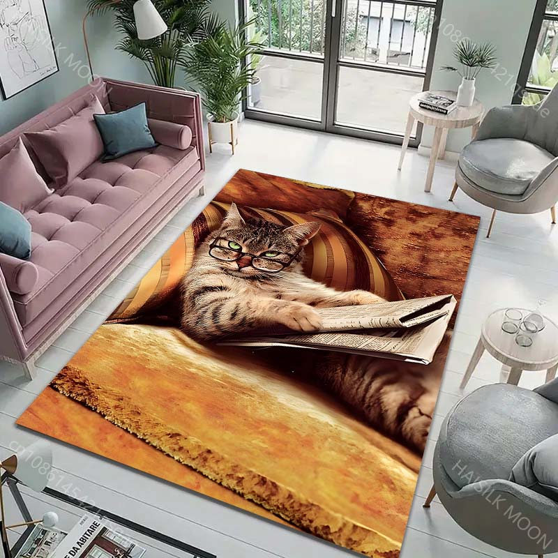Cat Reading Newspaper on The Sofa Carpet for Living Room Bedroom Sofa Home Decor Non-slip Floor Mat Modern Rugs Luxury Gifts