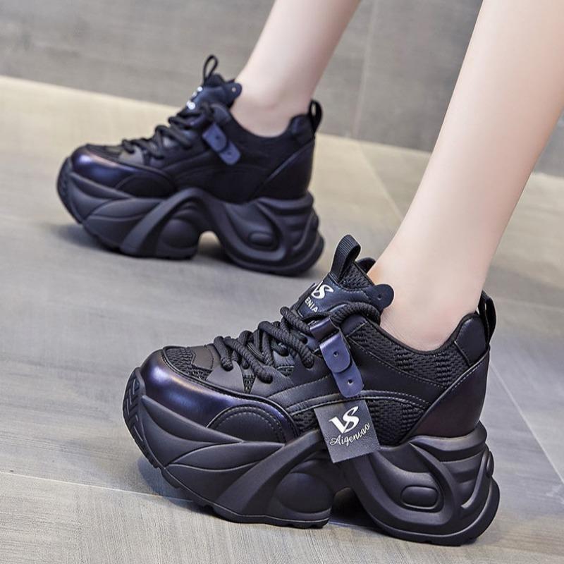 Chunky 7CM Women Casual Vulcanized Shoes High Heels Women Leather Sneakers Outdoor Increased Comfortable Platform Wedge Sneakers
