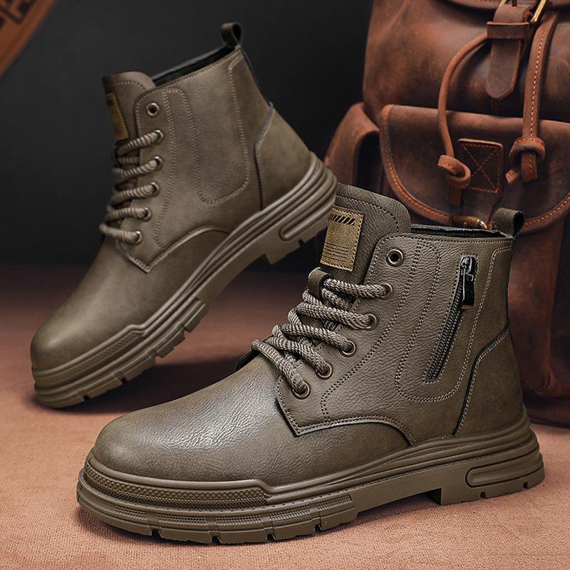 Autumn and Winter Men's Shoes High-top Martin Boots Men's Retro Tooling Boots Outdoor Fashion Locomotive Leather Boots