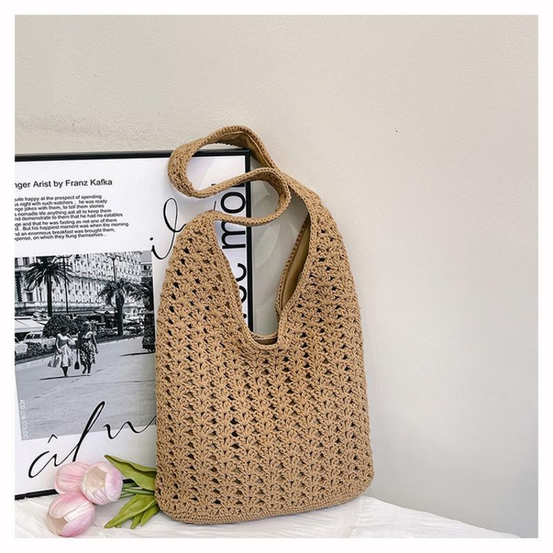 Spring Hollow Woven Bag Women's New Vacation Beach Bag Commuter Shoulder Tote Bag Knitted Bag