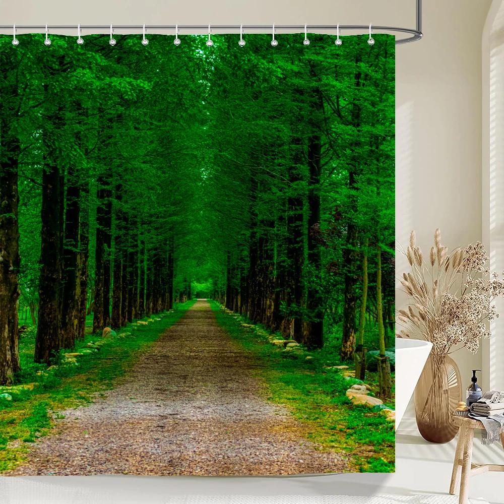 

Шторка для душу Березовий гай Зображення природного ландшафту Водонепроникний поліестер для ванної Кімнати Декорація з гачками W90xH180cm