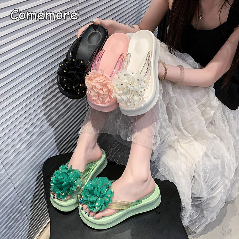 Fashion 2025 New Slippers for Women's Summer Fashion Platform Flip Flops Anti Slip Thick Bottom Seaside Vacation Flower Beach Shoes