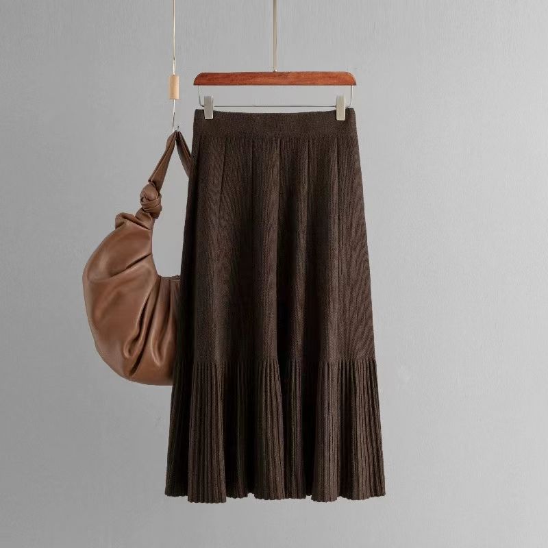 French Style New Simple and Versatile High Waist Pure Color Knitting Skirt Solid Color Knitted Skirt