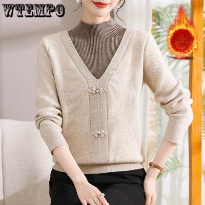 Mamas Neuer Winterwarmer und Stilvoller Pullover für Frauen mittleren und höheren Alters Rollkragen Fake Zweiteiler