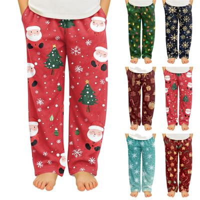 Barnens mjuka och bekväma pyjamasbyxor med jultryck och vardagsbyxor
