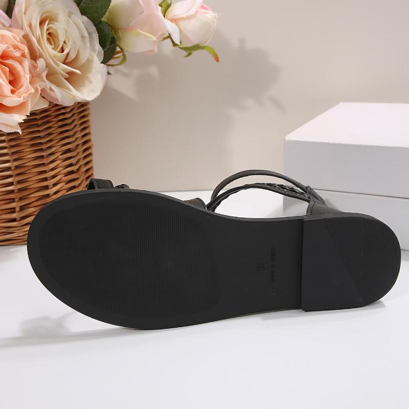 Braided Strappy Sandals for Women Open Toe Dressy Summer Flat Sandals with Zip Closure