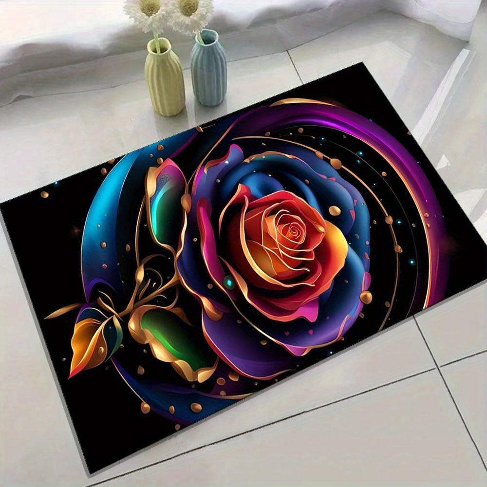 1pc Rose Carpet, Comfortable Non-Slip Printed Area Rug for Kitchen, Living Room, Balcony, Bathroom Accessories, Home Decor, Hote