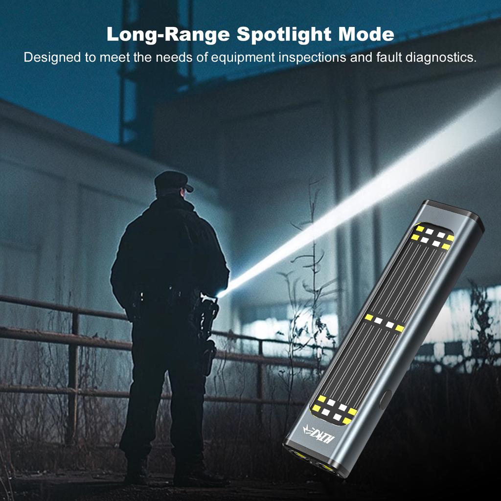 Flat EDC Flashlight Solar Rechargeable 7-Mode Slim Pocket Flashlight with Magnetic Base & Clip for Working Camping Repairing