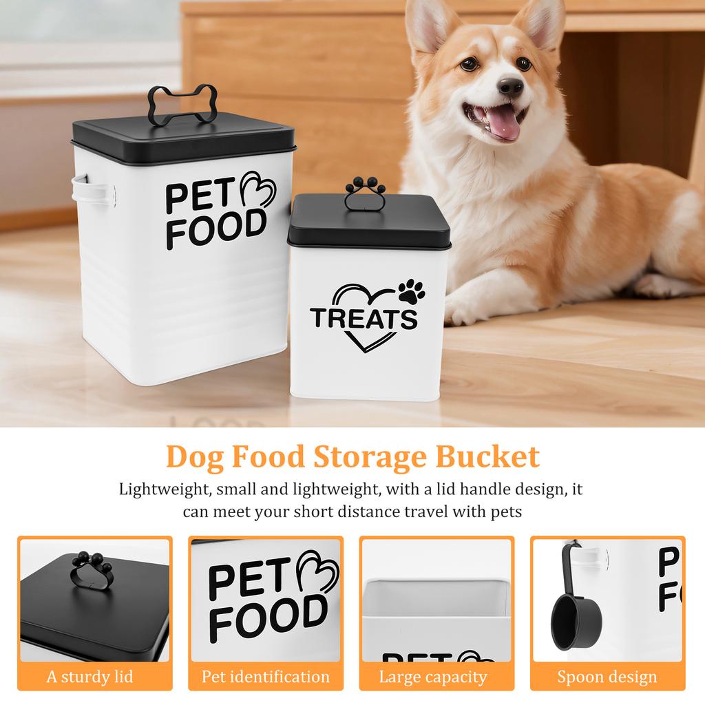 2Pcs Pet Food Storage Jar Iron Cat Dog Treat Container with Lid and Spoon Large Capacity Pet Food Tin Pet Supplies for Kitchen