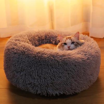 (H0826)Dog Round Cat Winter Warm Sleeping Bag Long Plush Soft Pet Bed Calming Bed