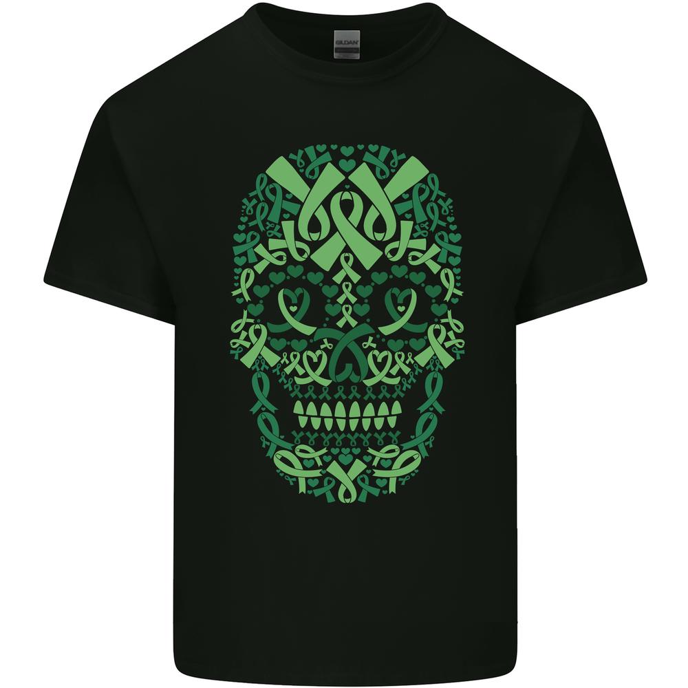 Mental Health Awareness Skull Green Ribbon Kids T-shirt Boys Girls XL