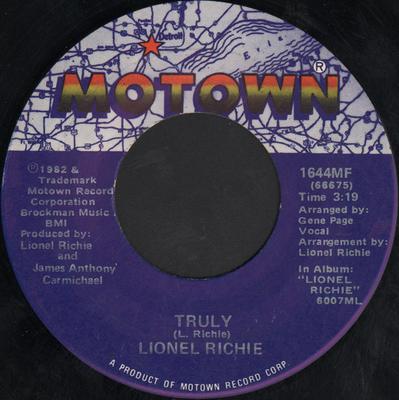 7inch Record LIONEL RICHIE - Truly 1644MF Motown 1982 US Soul/Funk Used