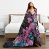 Floral Skull Blanket Cover Psychedelic Fashionable  Flannel Throw Blanket Summer Air Conditioning Decoration Soft Warm Bedsprea