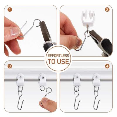 ABWR-Shower S Hook Set 120 Pcs Curtain Track Ceiling Mount Hooks And Rollers Metal Straight Curved