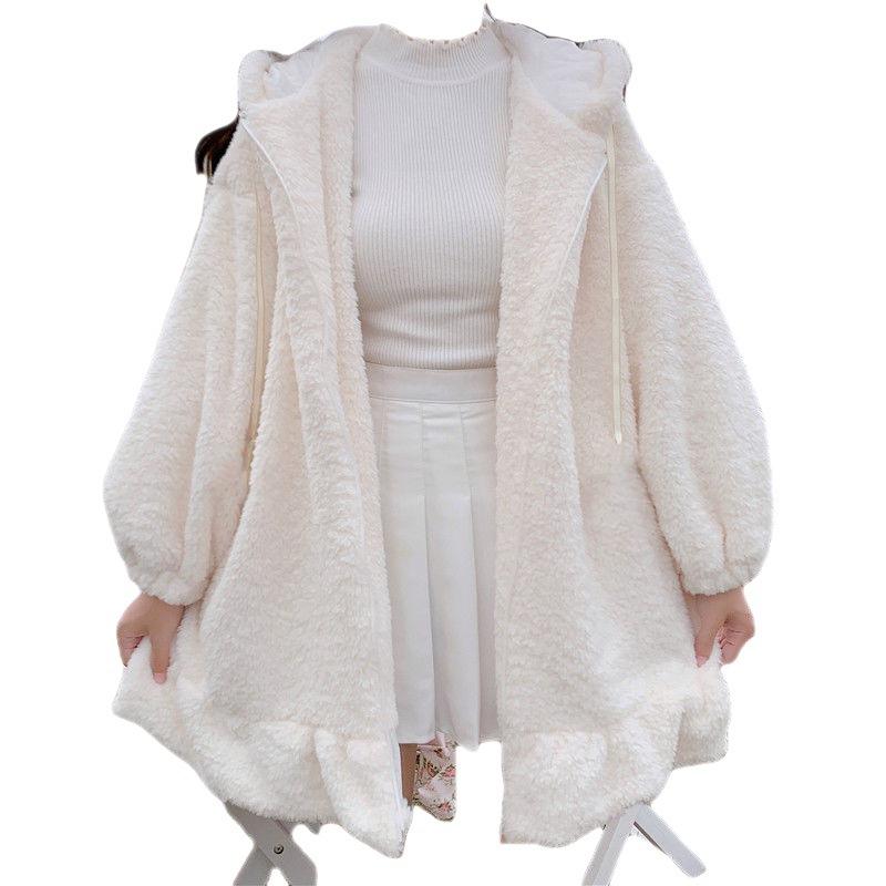 Plush Fluffy Bunny Sweatshirt Jacket for Women in Autumn and Winter