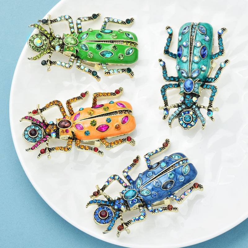 Men Women Enamel Scarab Brooch Fashion Insect Rhinestone Pin Beetle Badge Accessories