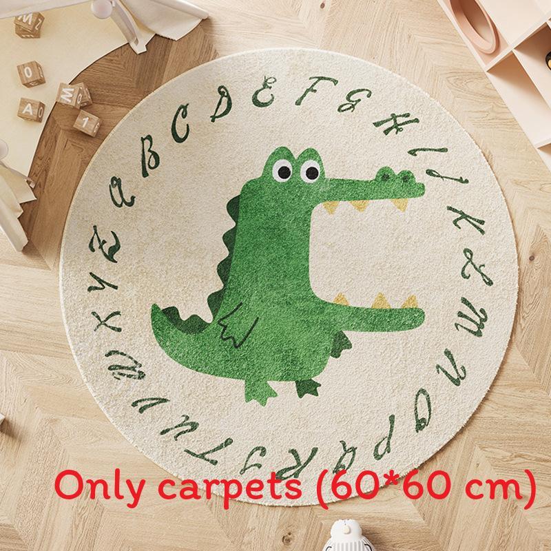 Cartoon Round Area Rug For Bedroom With Monster And Dinosaur Print Design Kids Reading Room Decor