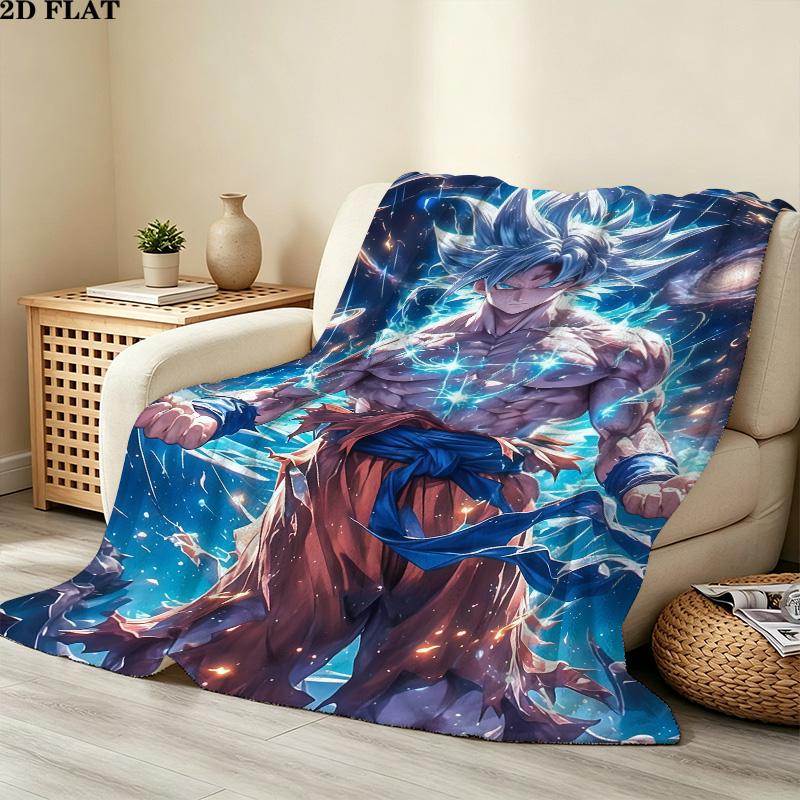 1PC Son Goku Patterned Flannel Blanket Suitable For All Seasons For Home Decor Warmth And Comfort Gifts Holiday Present