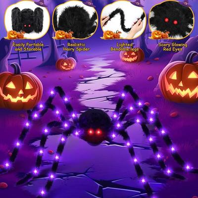 Halloween Big Light Up Spider Scary Hairy LED Spider with Bendable Legs for Indoor Outdoor Halloween Yard Home House Decor