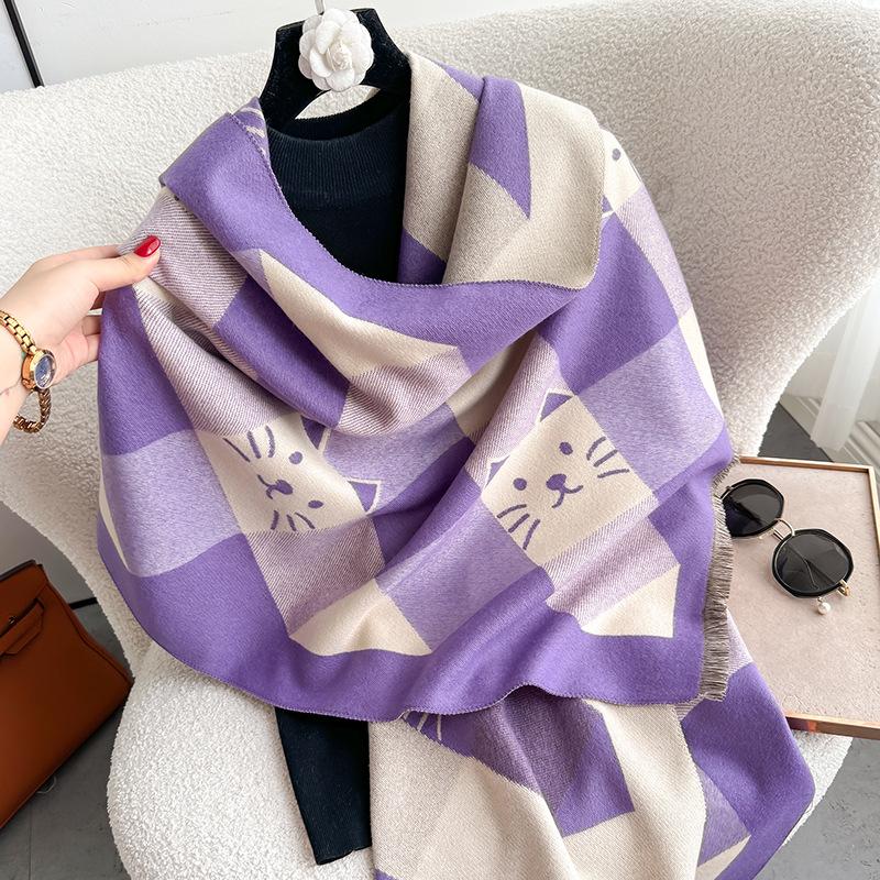 New plaid imitation cashmere scarf women's versatile kitten warm casual shawl autumn and winter fashion thickened scarf