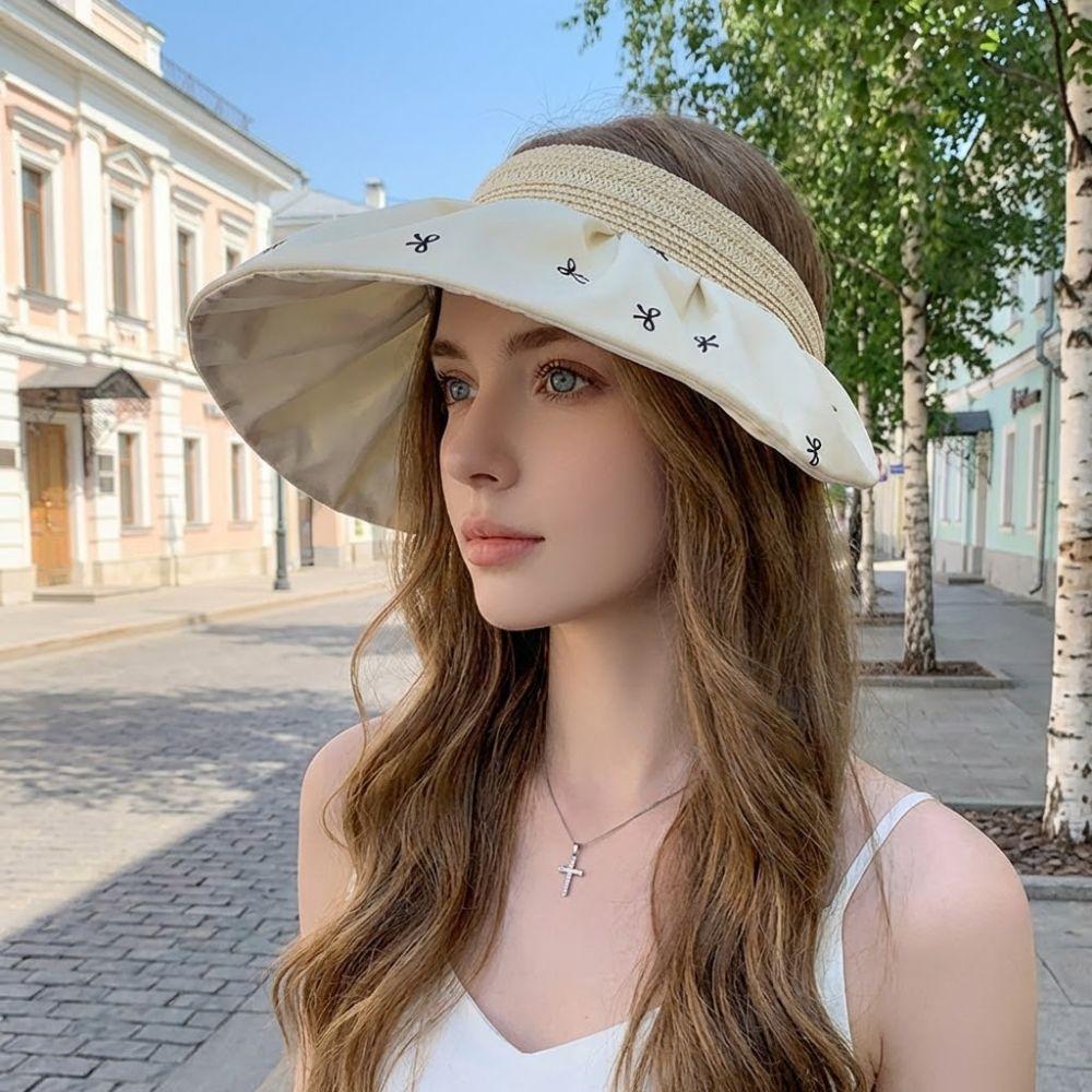 Wide Brim Sun Visor Hat UV Protection Bucket Hat Trendy Women's Bow Sun Hat Summer Outdoor
