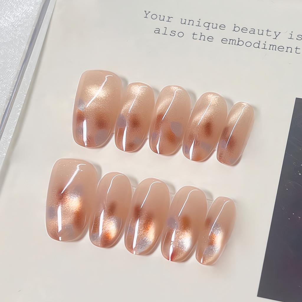 Press-on Nägel Katzenauge Falsche Nägel mit Glitzer Design Künstliche Acryl Nägel Glänzende Falsche Nägel Vollabdeckung Aufkleb-Nägel Klebe-Nägel für Damen