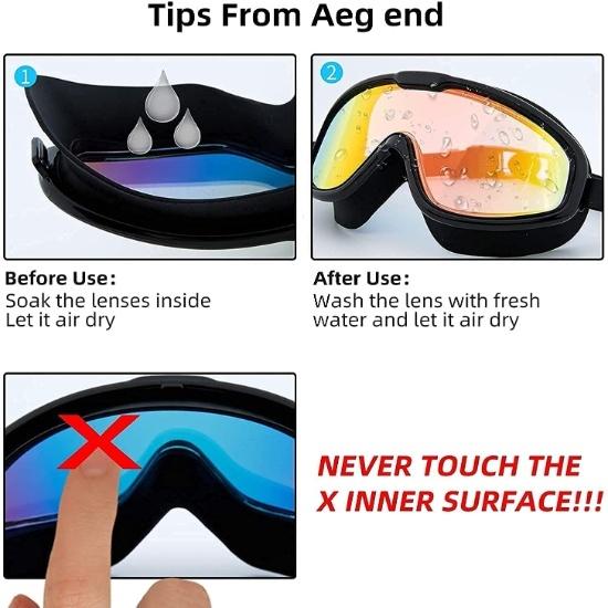 KNK Anti-Fog Premium Swimming Goggles for Men & Women Wide Angle View 3D Seal Anti-Leak Design with Ear Plugs Universal Fit for Kids & Adults (Black)