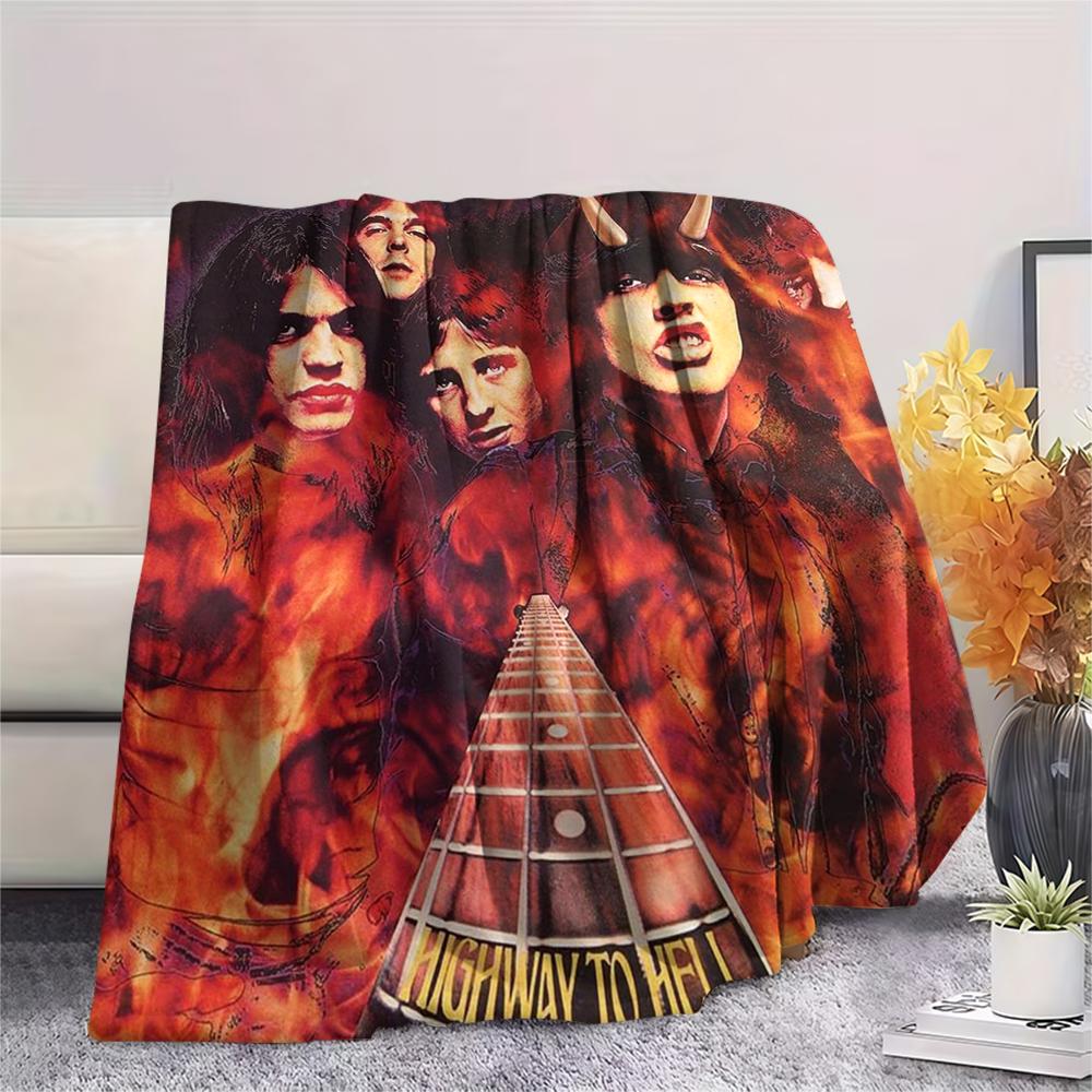 1Pc Ac-dc Band Print Flannel Blanket, High quality Comfortable for All Seasons, Home Decor, Warmth and Comfort, Perfect for Christmas Gifts
