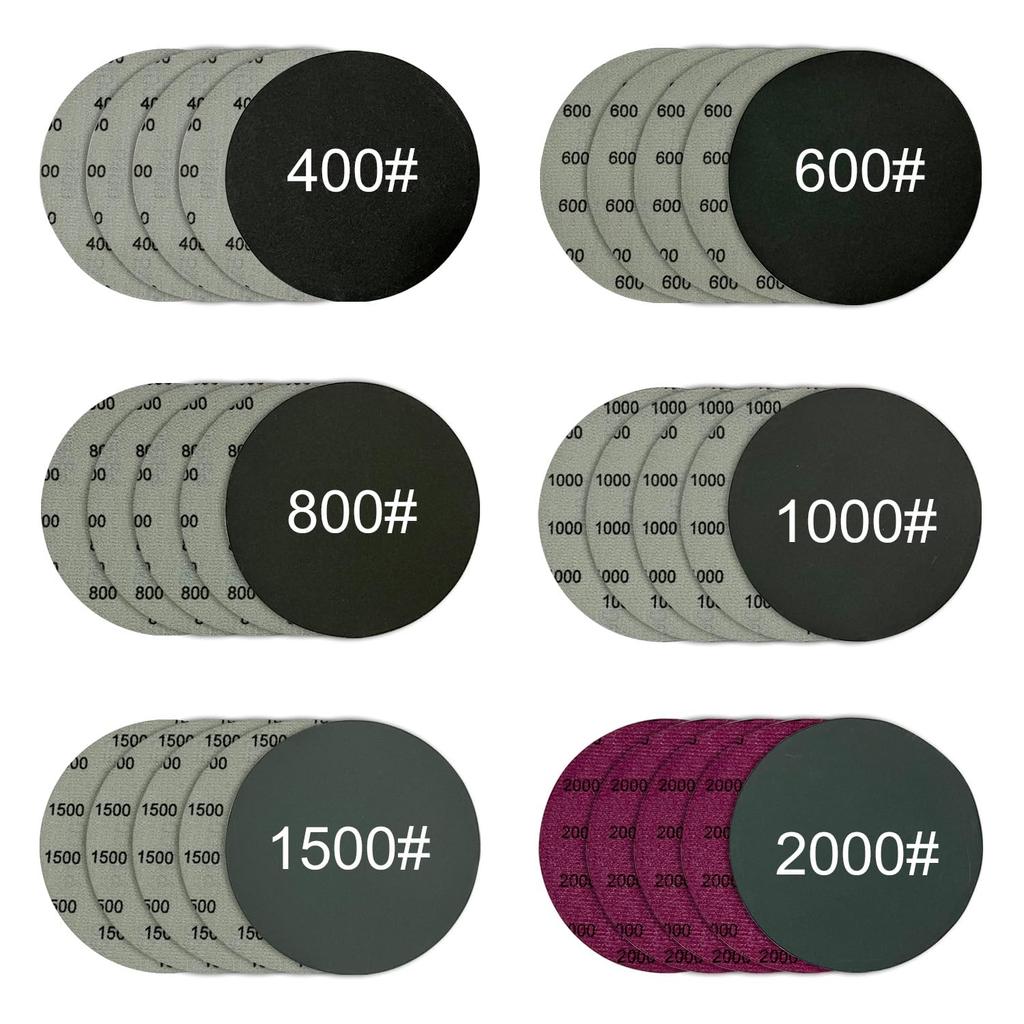 5 Inch wet and dry round flocking sandpaper sheet 30 pieces 400 600 800 1000 1500 2000 mesh Suitable for track sander