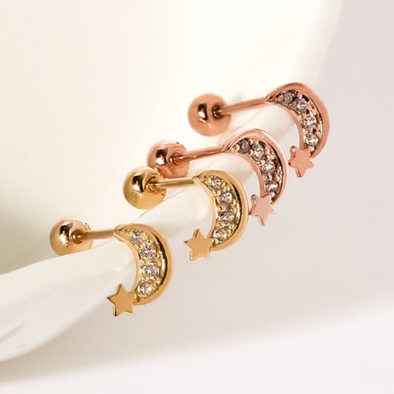 JEWNEL 14K rosegold Moon Star Cubic Piercing Earrings
