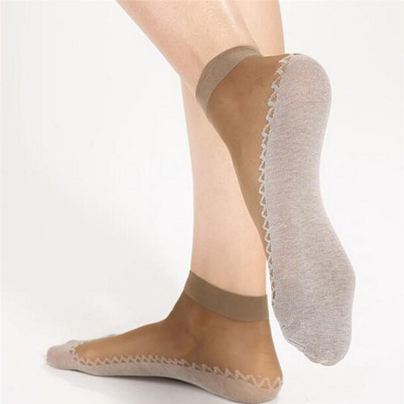 5 par kvinner fløyel silke sokker bomull bunnen sklisikker såle massasje sokker