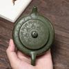 170CC Handgefertigter Grüner Schlamm Kessel Yixing Lila Ton Handgeschnitzte Flache Morgen Teekanne Puer Tee Set Kung Fu Teegeschirr Chinesisch 1Stk 24082