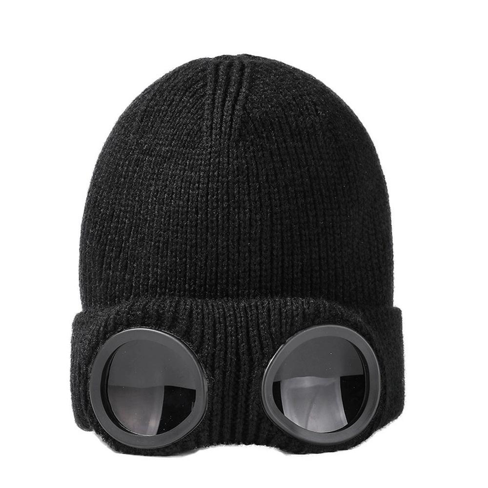 Knitted hat for autumn and winter cycling, men's and women's multifunctional windproof glasses, ski hat, warm hat