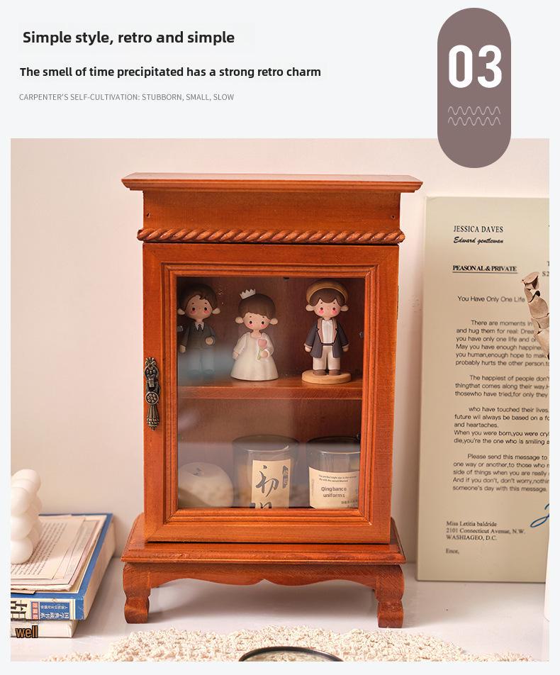 Retro Wooden Dust-Proof Storage Cabinet for Desktop, Cosmetics, and Lipstick Display