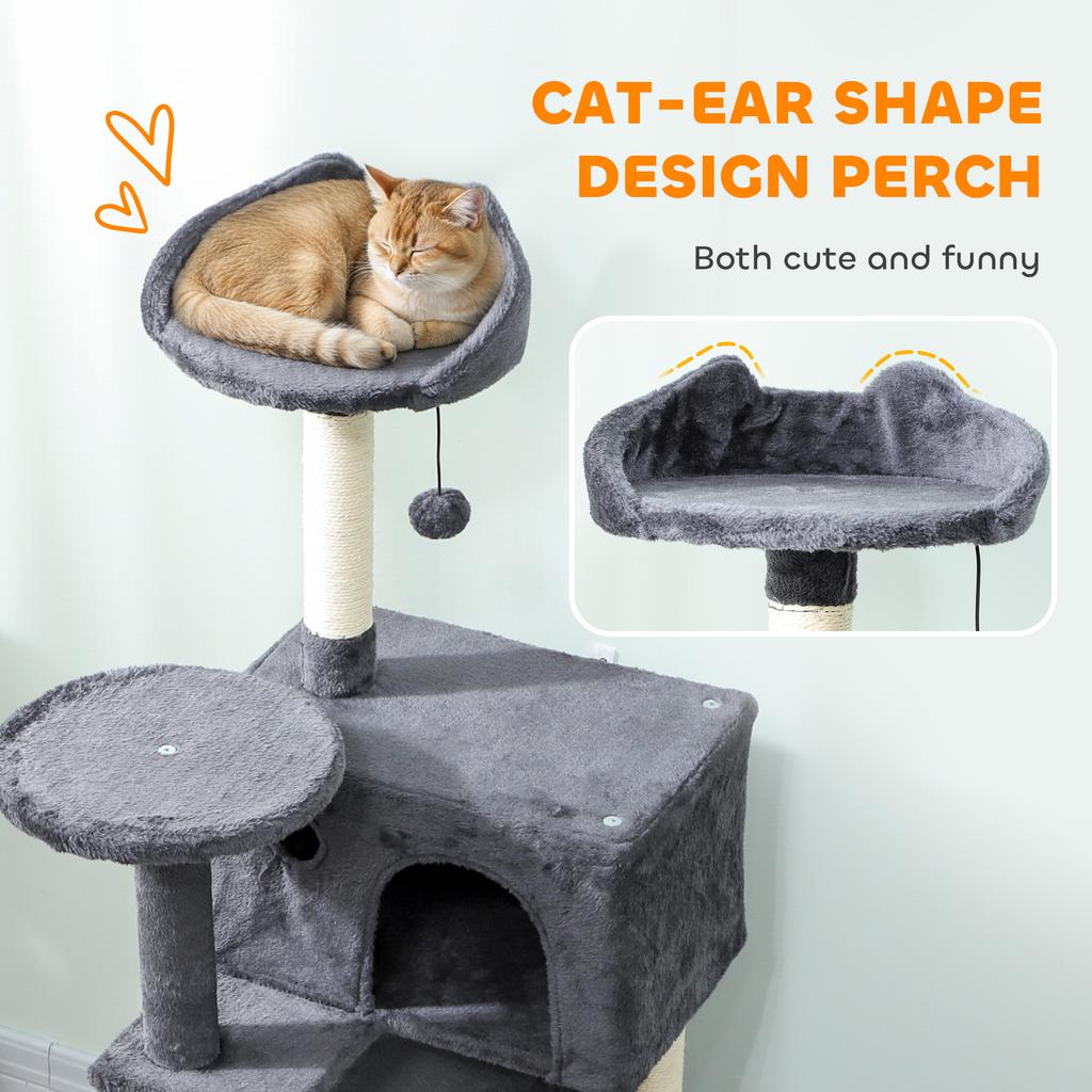 160cm Large Cat Tree Tower with Sisal Scratching Posts, Condos, Plush Perches, Hammock, Ladder, Dark Grey