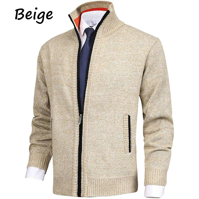 Men's Casual Knit Cardigan Sweaters Slim Fit Fleece Full Zip Thick Knitted Cardigan Winter Outwear