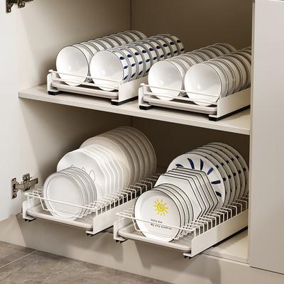Kitchen Pull-out Dish Storage Rack Cabinet Punch-free Bowl and Dishes Storage Basket Drawer-style Bowl Rack Plate Drain Shelf