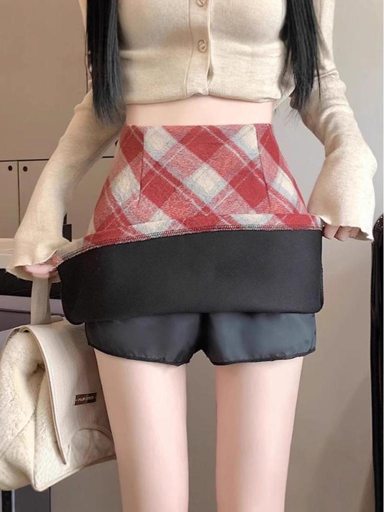 Korean Style Retro Plaid High-Waist Wool A-Line Skirt for Women - 2024 Autumn/Winter Collection